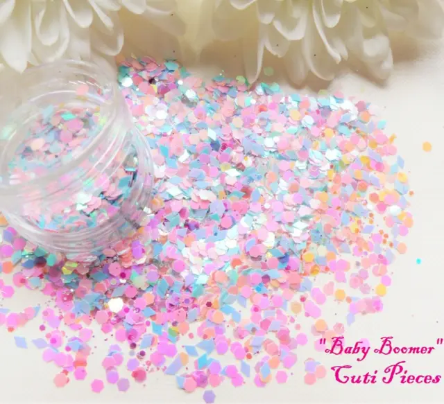 Nail Art *Baby Boomer* Pastel Pink Blue Hex Diamond Holographic Mix Glitter Pot