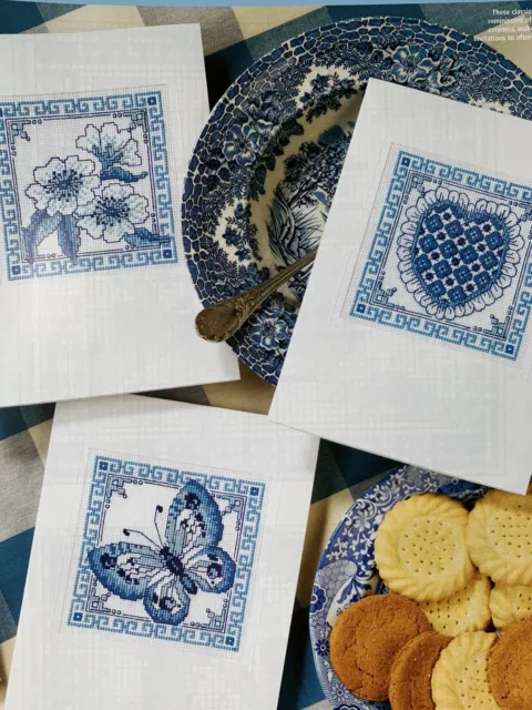 Beautiful blue afternoon tea greeting cards Cross stitch Design chart