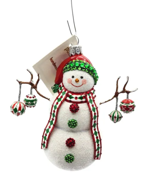 Patricia Breen Meribel  Snowman Red Green White Buttons Christmas Tree Ornament