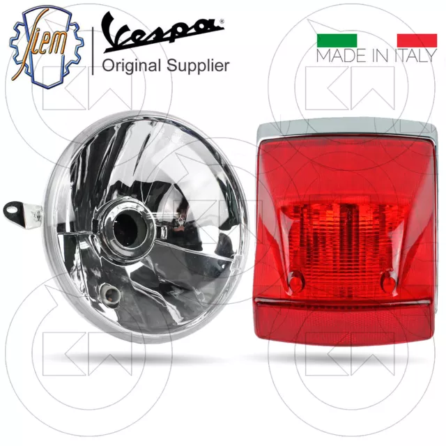 Faro Fanale Anteriore Vespa Px 125 150 200 +Stop Cromato Originale Siem Piaggio