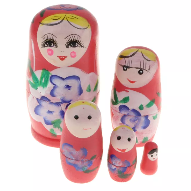 5pcs Babuschka Matrjoschka Russische   Holzpuppe Spiezeug 11cm Rosa