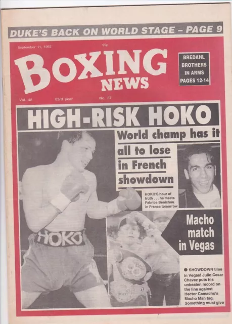 Vintage Boxing News 11 Sept 1992 - Paul Hodkinson Cover, Duke McKenzie