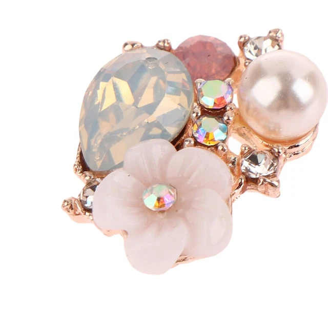5Pcs Flower Alloy Flatback Pearl Buttons Charms Scrapbooking Embellishments ^^