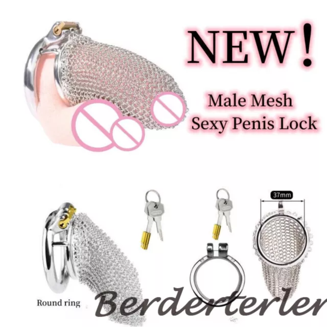 New Male Stainless Steel Mesh Chastity Cage Mesh Lock Anti-slip Control Ring Man