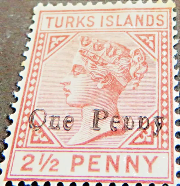 Turks & Caicos Stamps Victoria - 1889 - 1 Penny on 2.5d Red Brown - SG: 61 Mint