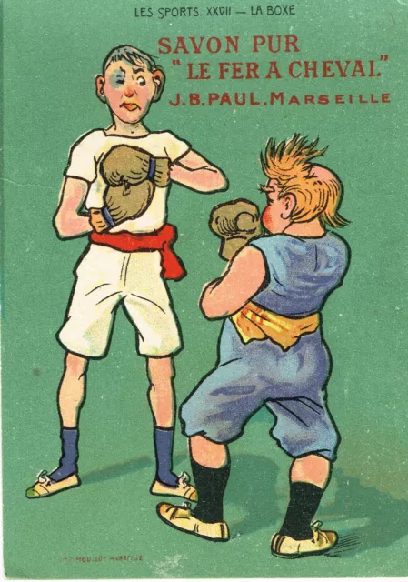 Carte pub humoristique de boxe par Ch. Beauvais c1910 Savon pur Le Fer à Cheval