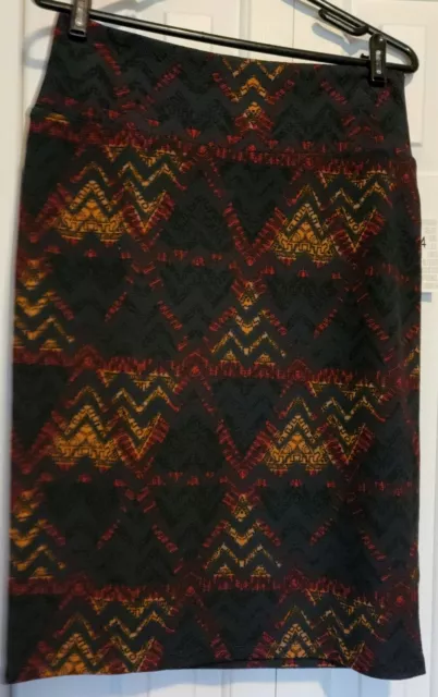 LuLaRoe Womens Cassie Pencil Skirt Gray Gold Maroon Diamonds Large NWT