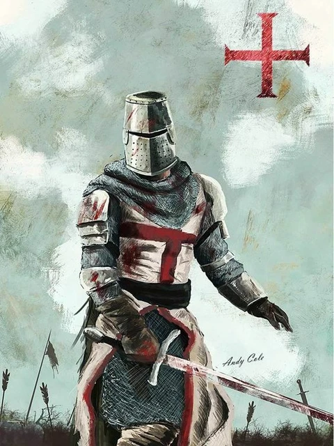 Tableau Toile Chevalier Templier – 30 X 45 Cm, Multicolore, Prêt à Encadrer