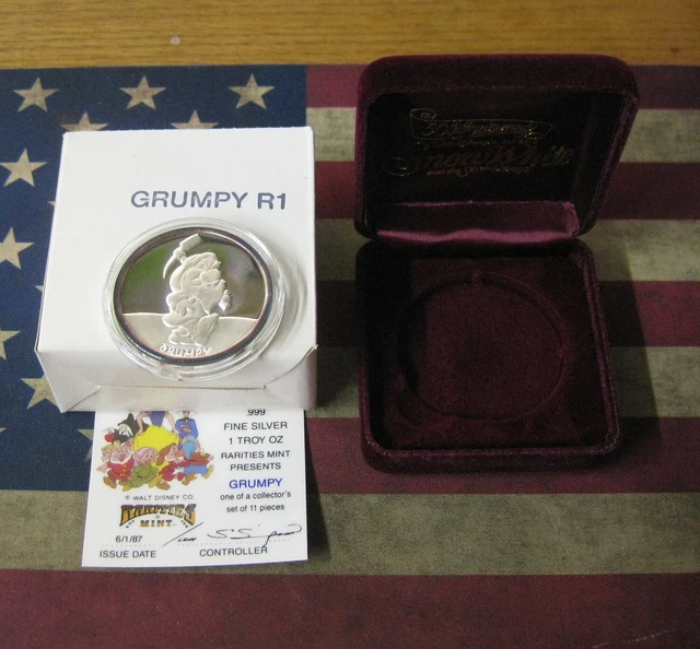 Disney One (1) Ounce SILVER Collector Coin - Grumpy  - From the Snow White Set!!