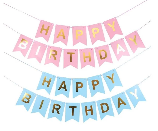 Décorations Anniversaire Happy Birthday - Bannière Bleue 2 Pièces - 16x11.5cm - Ruban 5m