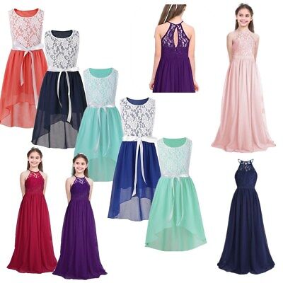 Girls Flower Lace Long Dress Kids Party Princess Wedding Prom Gown Pageant Maxi