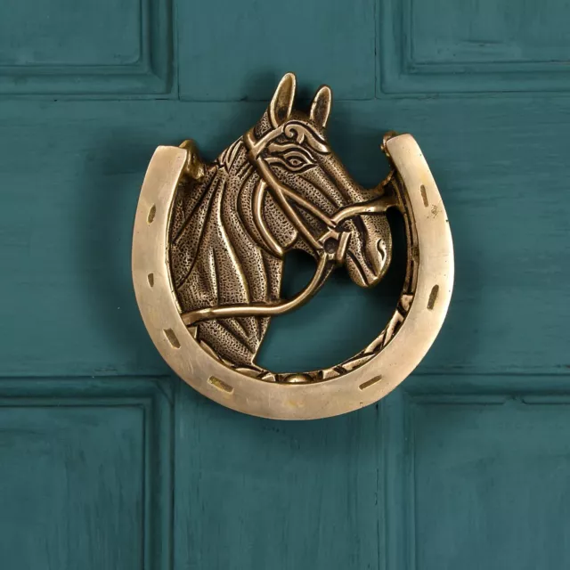 Handmade Brass Horse Shoe Victorian Style Golden Door Knocker