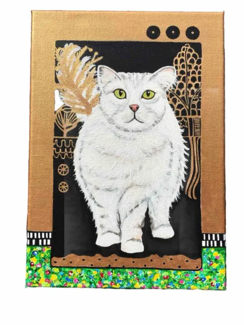 “Kitty Klimt.” Chunky canvas. Unique Professional Acrylic Artwork. New