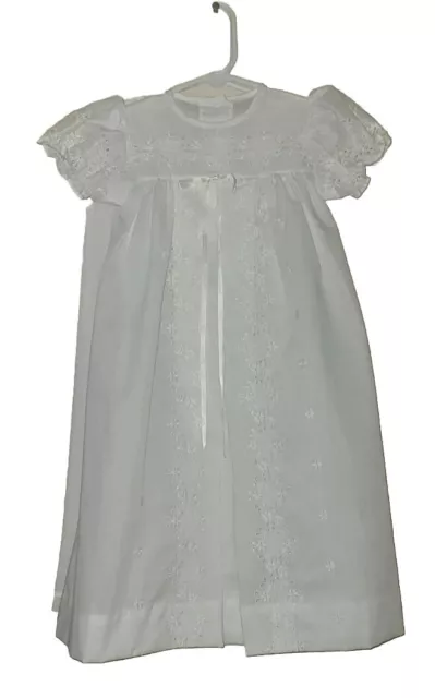 Vintage White Baptismal Christening Gown Dress Eyelet Trim and Slip EUC Made USA