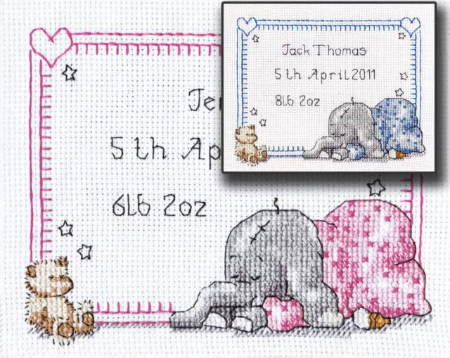 'Sleepy Baby' Geburtsprobenahme gezählt Kreuzstichmuster Diagramm JUNGE oder MÄDCHEN