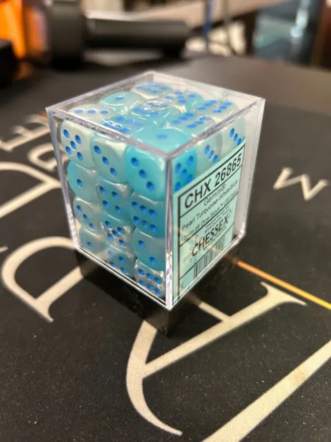 Chessex D6 Cube Gemini Set Of 36, 12mm - Gemini Turquoise Pearl - Blue