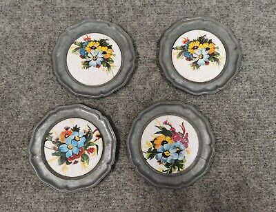 4 posavasos de estaño decoración floral decoración de pared plato de pared plato de estaño plato de pared