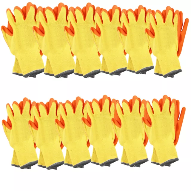 12 Pairs Of Orange Latex Rubber Work Gloves Builder Gardening Safety Grip