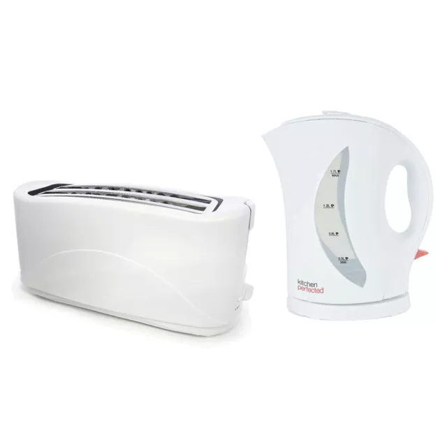 White 1.7L 2200W Cordless Electric Jug Kettle + 4 Slice Toaster Set 2Yr Warranty