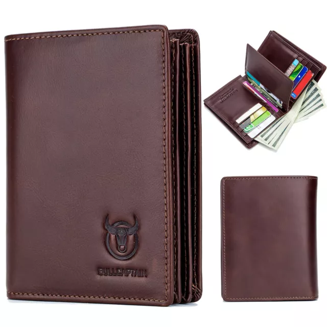 BullCaptain Mens Wallet Genuine Leather RFID Bifold ID Credit Card Holder Purse