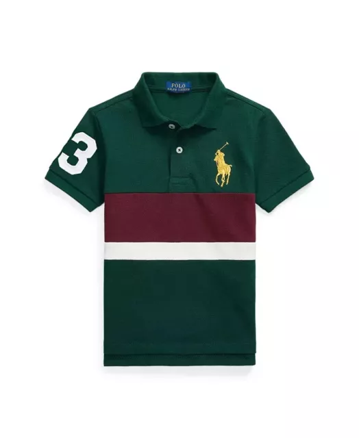 Polo Ralph Lauren L141531 Boys Green Stripe Big Pony Polo Shirt Size S/8 2