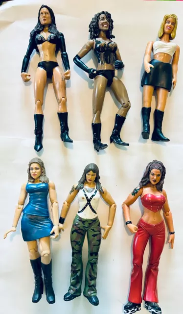 Lot of 6 Lady Wrestler Figures (2007 & 1997) Jakks & WWE Good Condition 6”