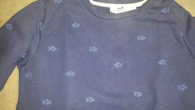 CYRILLUS 4 ans sweat pull bleu marine avec poissons pour garçon TRES BON ETAT 3