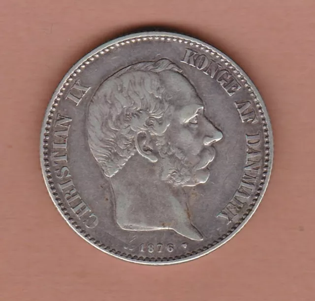 1876 Denmark Silver Two Kroner Coin In Good Very Fine Condition.