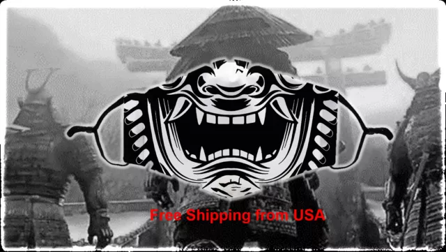 Oni Samurai Warrior Face Mask Filter Pocket 2 Filters Reusable Print Halloween