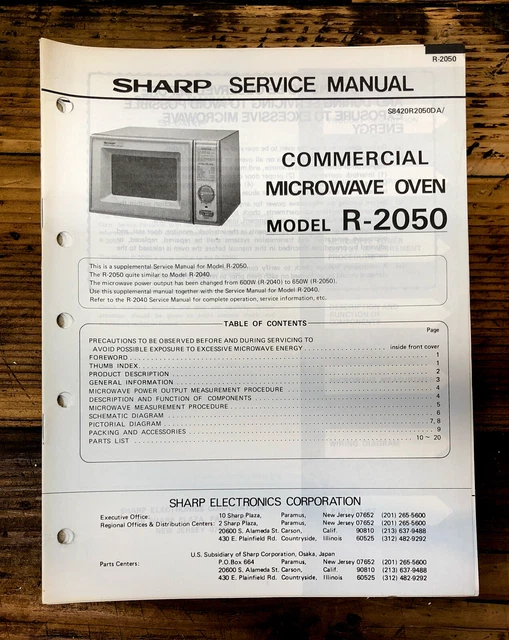SHARP R2050 MICROWAVE Service Manual *Original* 14.97 PicClick