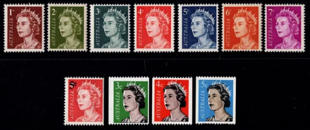 Australian Decimal Stamps, 1966-1967 QE11 Heads 1c - 7c Complete Set 11, MNH 2