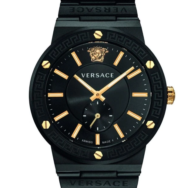 Versace Greca Logo Moonphase Quartz Watch, PVD Gold, Blue, 38 mm, VE7G00223