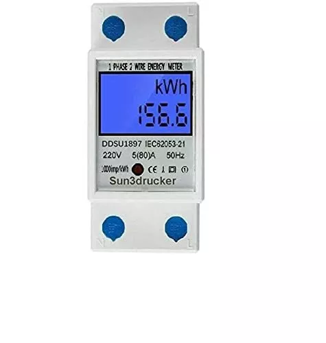 Contatore di corrente digitale LCD alternata su guida DIN  1 fase, 2 poli,