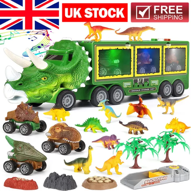 Kids Dinosaur Truck Toy Gift Storage Car Transport Carrier Model Music Light UK