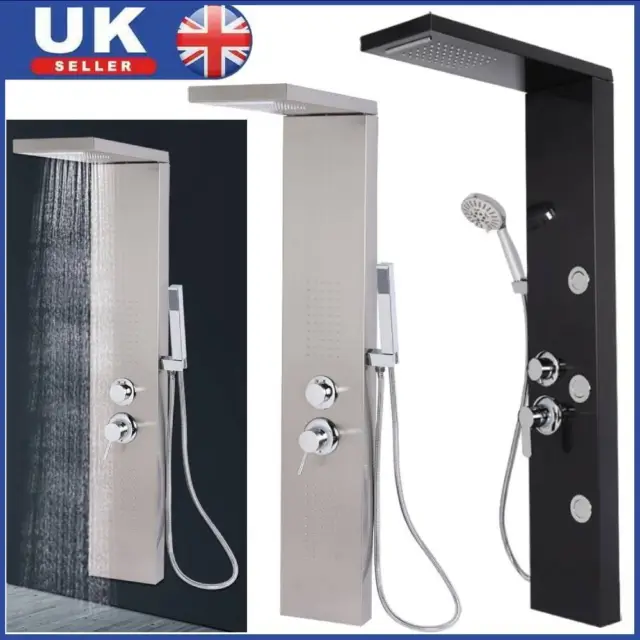 Bathroom Shower Panel Column Tower With Body Jets Twin Head Thermostatic Shower