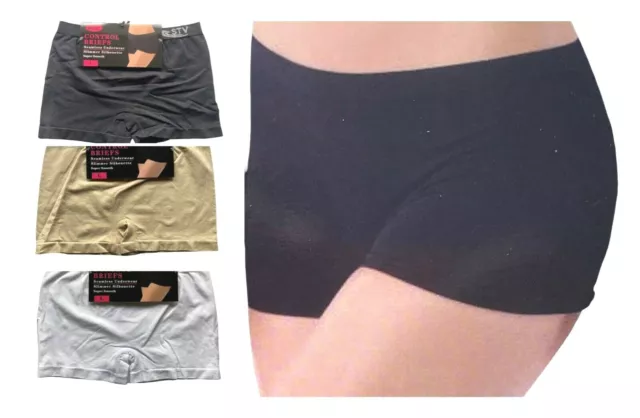 Womens Plain Shorts Underwear High Waist Seamless Stretch Boxers Knickers  S-XL 