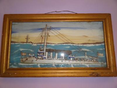 Greece Tinos Greek Ship Sfendoni Folk Art Diorama Hellenic Navy Shadowbox Frame