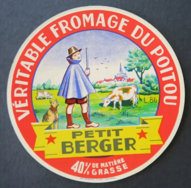 Etiquette fromage  PETIT BERGER  du POITOU   french cheese label 26