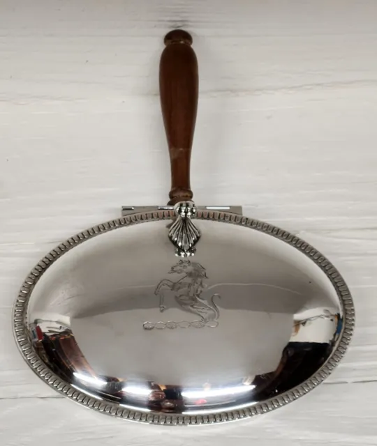 Antique Sheffield Silver Plate Oval Silent Butler With Engraved Horse. Used.