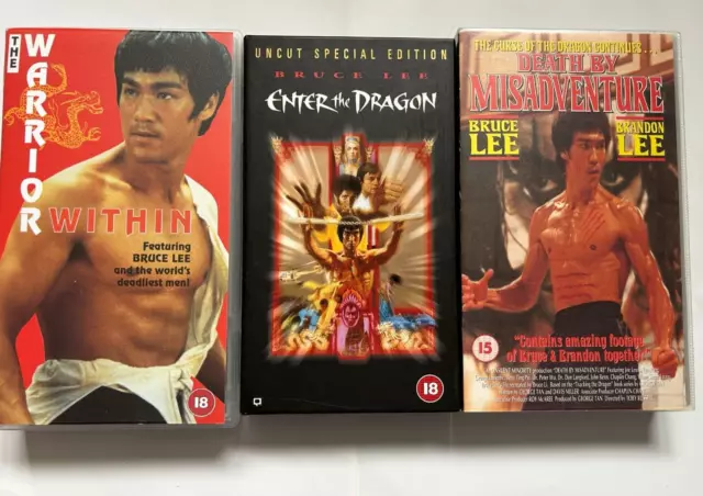 BRUCE LEE {x3 VHS} DEATH BY MISADVENTURE, ENTER THE DRAGON & THE WARRIOR WITHIN!