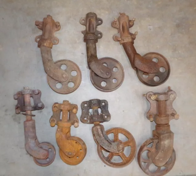 Lot Vintage Cast Iron Industrial Factory Cart Swivel Casters Wheels Steampunk