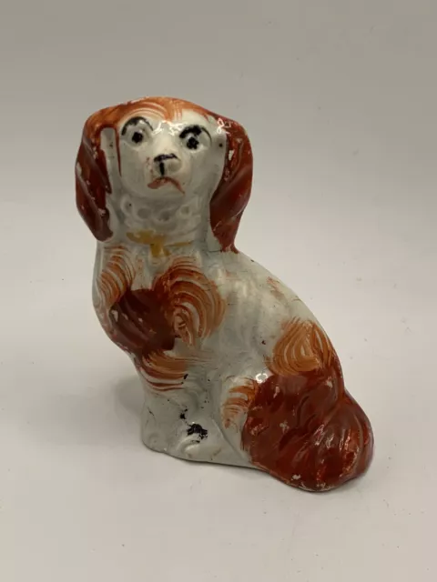 Victorian STAFFORDSHIRE pottery SPANIEL dog Figure 19th Century, Red & White