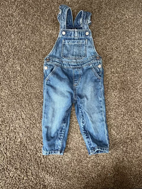 Baby Gap Denim Toddler Girl's Jean Snap Overalls Sz 12-18 Months Medium Wash EUC