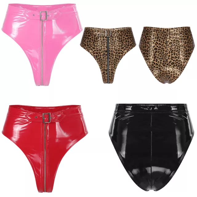 Womens Sexy Wet Look Lingerie Underwear Faux Leather Panties G-String Briefs  Hot