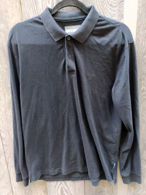 Mens NAVY & GREEN Long Sleeve Black Cotton Polo Shirt Top Sweater Size L 36-40"