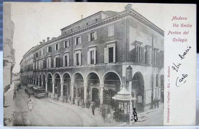 A299_Cartolina MODENA Via Emilia Portico del Collegio - fp Viaggiata 1902