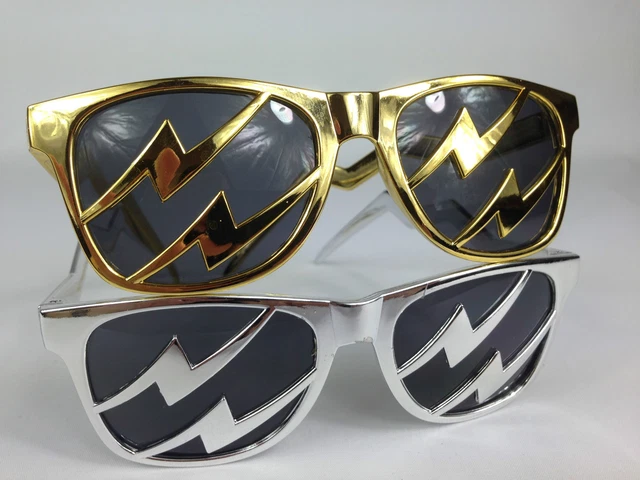 Flash Lightning Bolt Sunglasses Silver Gold Festival Stag Party Shades Angus