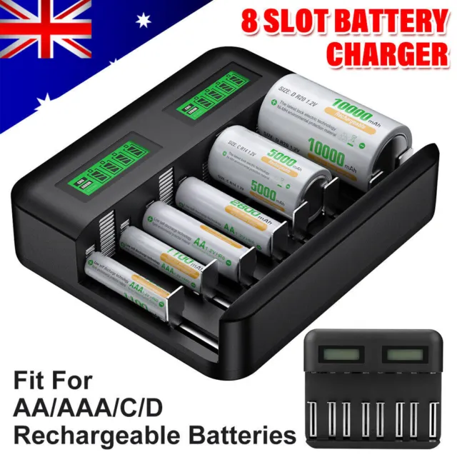 8 Slots Smart Battery Charger For AA AAA C D Size Rechargeable Batteries USB AU