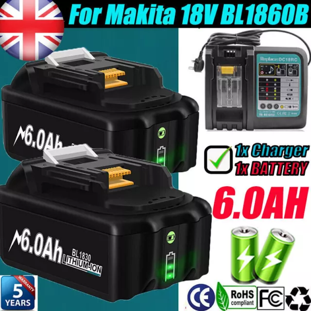 2X for Makita 18V 6.0Ah LXT Li-ion Battery BL1830 BL1840 BL1850 BL1860 + Charger