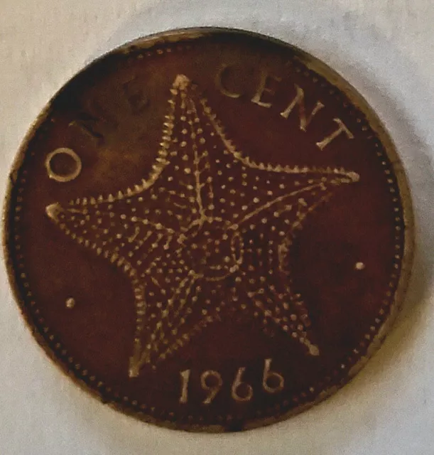 One 1 Cent 1966 Bahama Islands Coin Starfish Queen Elizabeth II